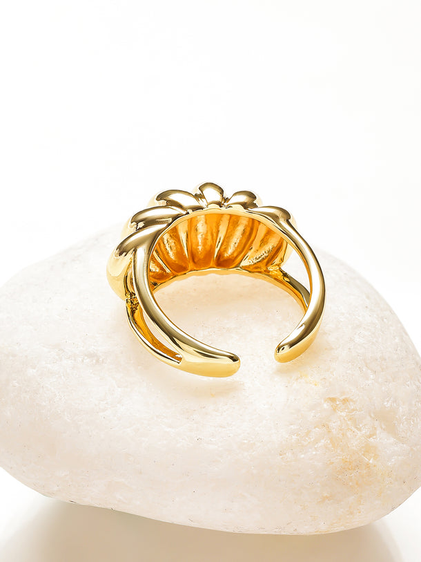 Rubans Voguish 18K Gold-Plated Stainless Steel Tarnish-Free Waterproof Bold Dome Textured Adjustable Statement Ring