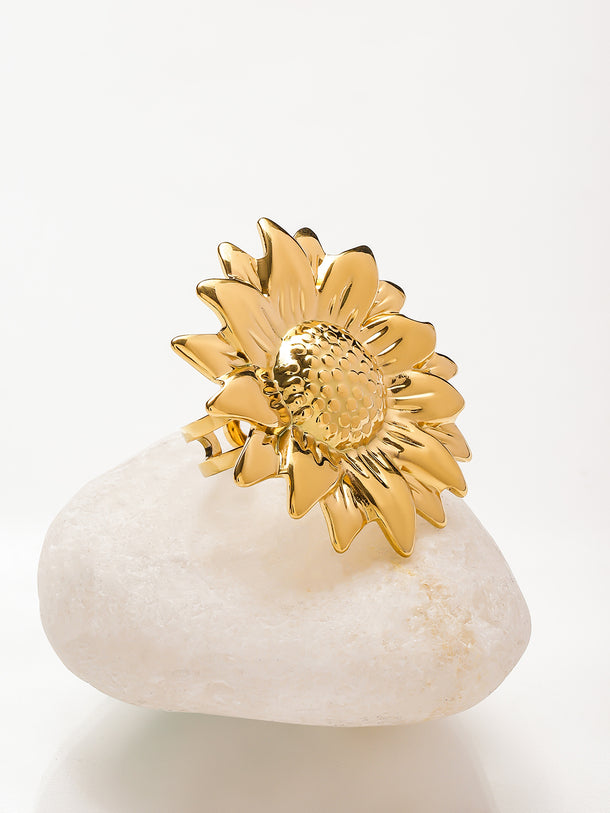 Gold Sunflower Motif Statement Ring