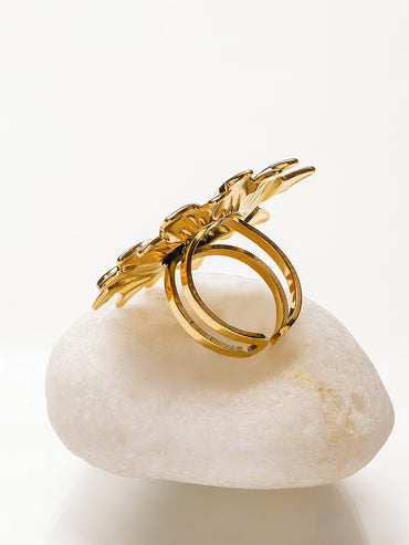 Gold Sunflower Motif Statement Ring