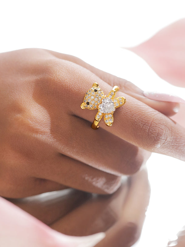 Gold American Diamond Zirconia Teddy Valentine Ring