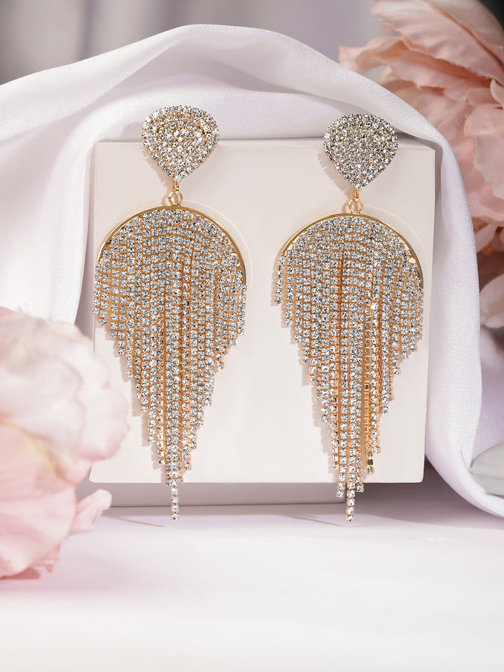 Rubans 18K Gold Plated Sparkling Cubic Zirconia Studded Fairy Wing Shaped Multilayer Earrings