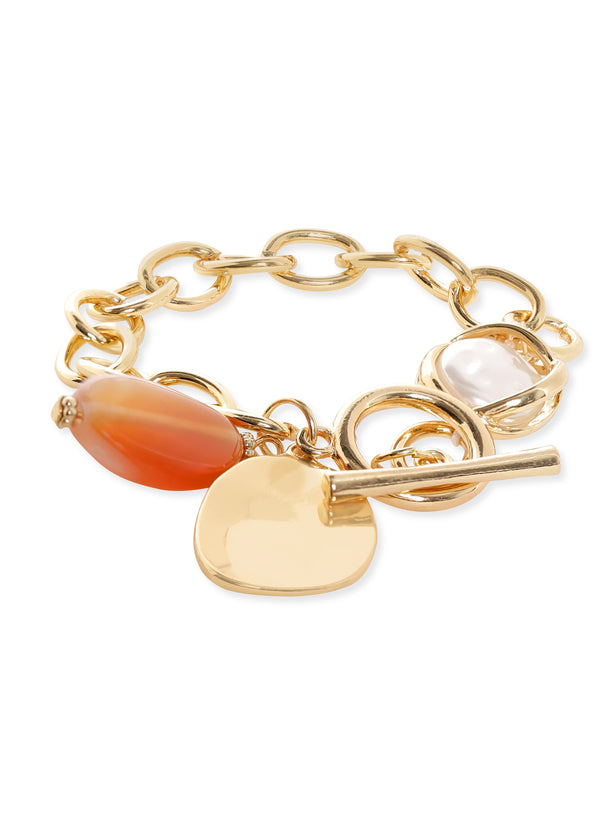 Rubans 18K Gold Plated Stainless Steel Tarnish-Free Waterproof Link Bracelet with Charms