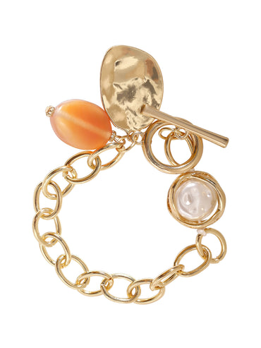 Rubans 18K Gold Plated Stainless Steel Tarnish-Free Waterproof Link Bracelet with Charms