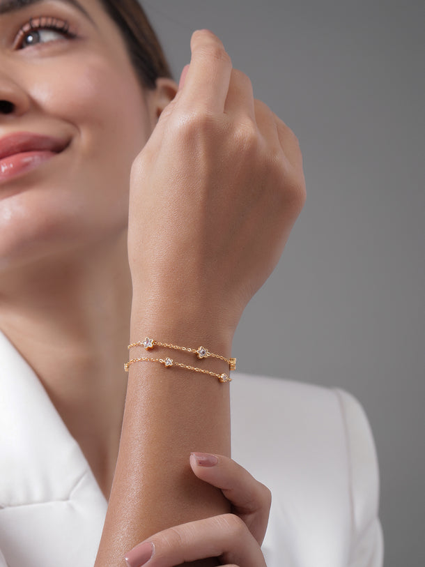 White Studded Star Motif Gold Layered Bracelet