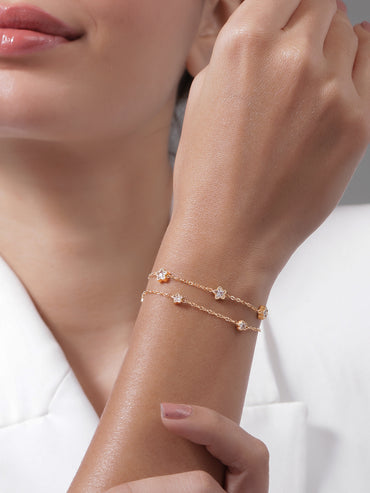 White Studded Star Motif Gold Layered Bracelet