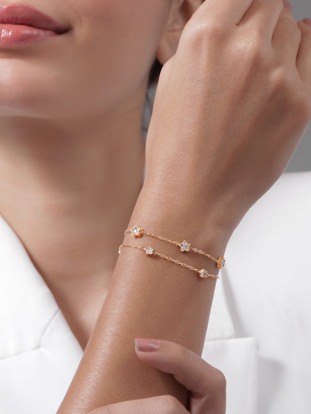 White Studded Star Motif Gold Layered Bracelet