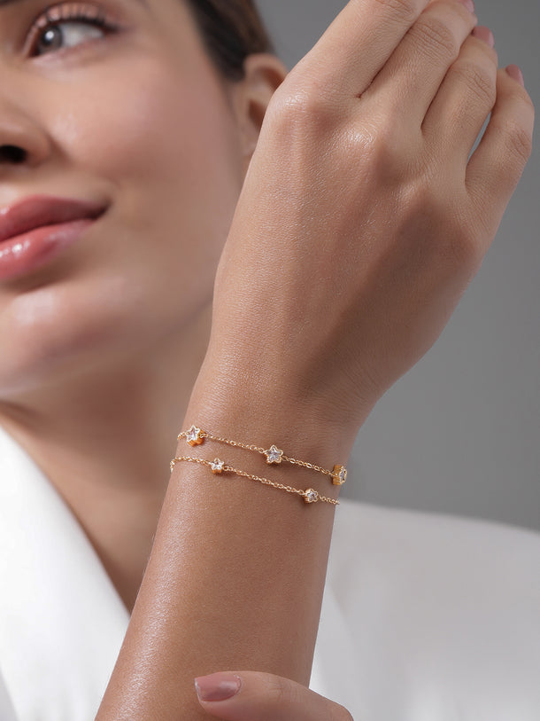 White Studded Star Motif Gold Layered Bracelet