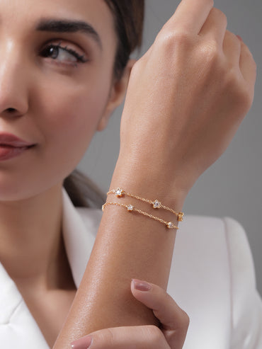 White Studded Star Motif Gold Layered Bracelet