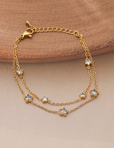 White Studded Star Motif Gold Layered Bracelet