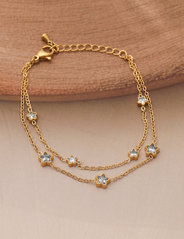 White Studded Star Motif Gold Layered Bracelet