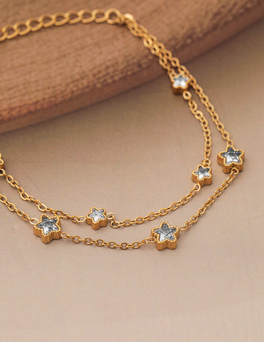White Studded Star Motif Gold Layered Bracelet