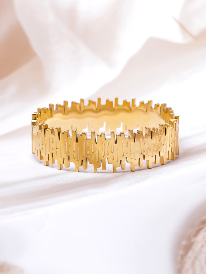 Voguish 22K Gold Plated Stainless Steel Tarnish-Free Waterproof Modern Textured Bracelet