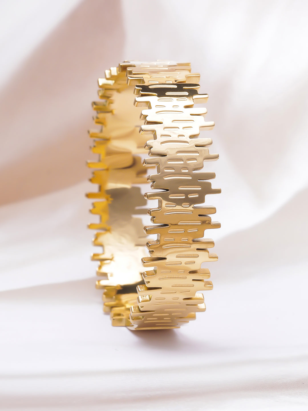 Voguish 22K Gold Plated Stainless Steel Tarnish-Free Waterproof Modern Textured Bracelet