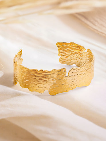 Rubans Voguish 18K Gold Plated Stainless Steel Tarnish-Free Waterproof Textured Cuff Bracelet