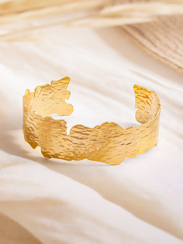 Rubans Voguish 18K Gold Plated Stainless Steel Tarnish-Free Waterproof Textured Cuff Bracelet