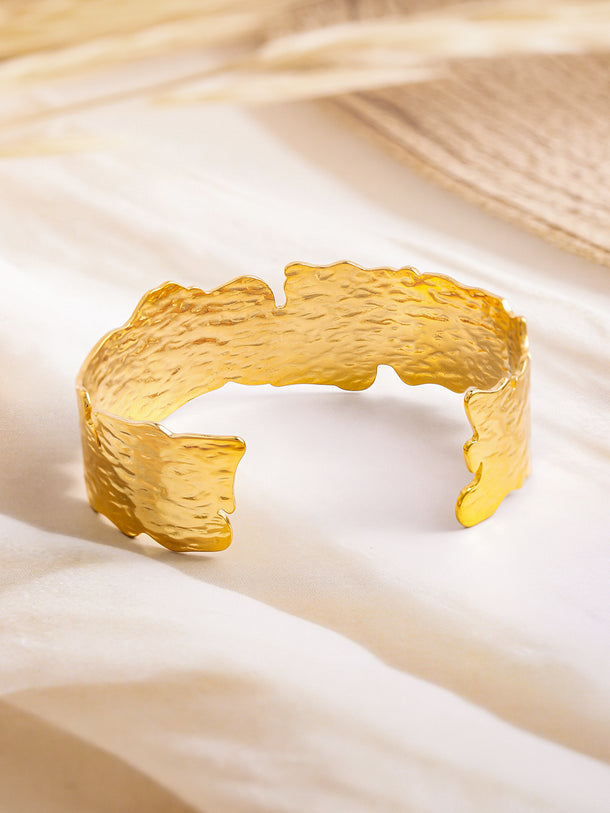 Rubans Voguish 18K Gold Plated Stainless Steel Tarnish-Free Waterproof Textured Cuff Bracelet