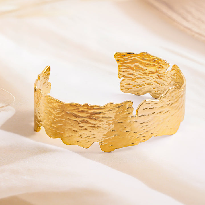 Rubans Voguish 18K Gold Plated Stainless Steel Tarnish-Free Waterproof Textured Cuff Bracelet