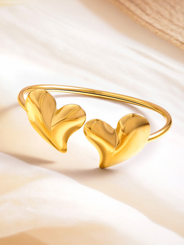 Rubans Voguish 18K Gold Plated Stainless Steel Tarnish-Free Waterproof Heart Cuff Bracelet