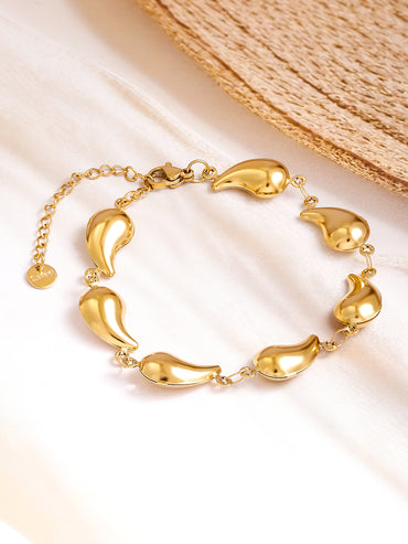 Rubans Voguish 18K Gold Plated Stainless Steel Tarnish-Free Waterproof Tear Drop Motif Link Bracelet