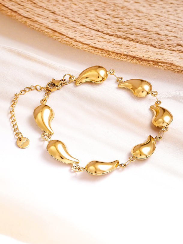 Rubans Voguish 18K Gold Plated Stainless Steel Tarnish-Free Waterproof Tear Drop Motif Link Bracelet