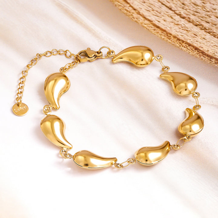 Rubans Voguish 18K Gold Plated Stainless Steel Tarnish-Free Waterproof Tear Drop Motif Link Bracelet