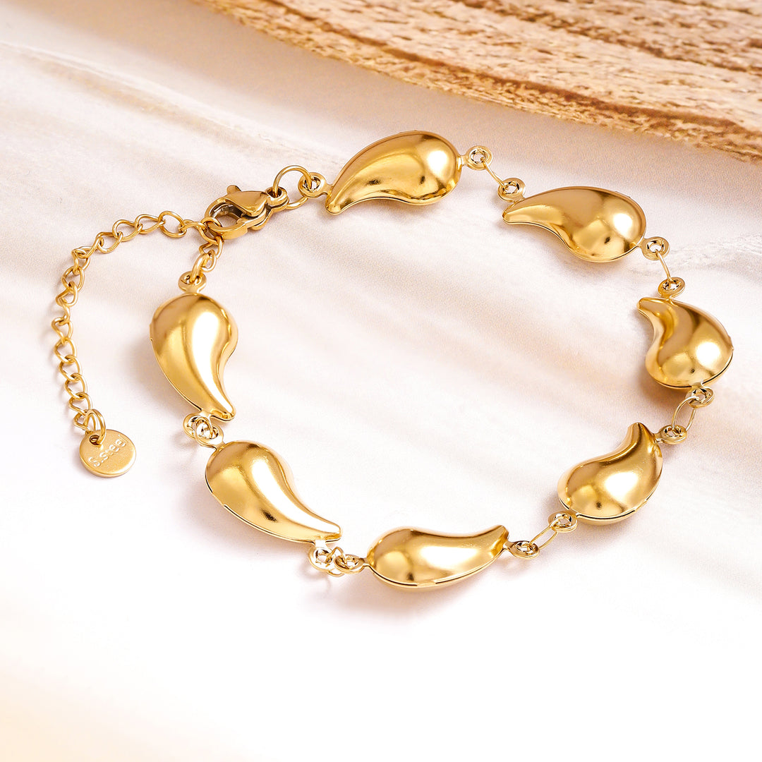 Rubans Voguish 18K Gold Plated Stainless Steel Tarnish-Free Waterproof Tear Drop Motif Link Bracelet