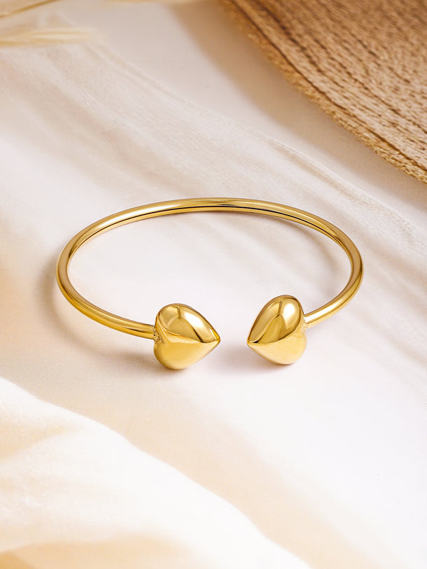 Rubans Voguish 18K Gold Plated Stainless Steel Tarnish-Free Waterproof Heart Motif Open Cuff Bracelet