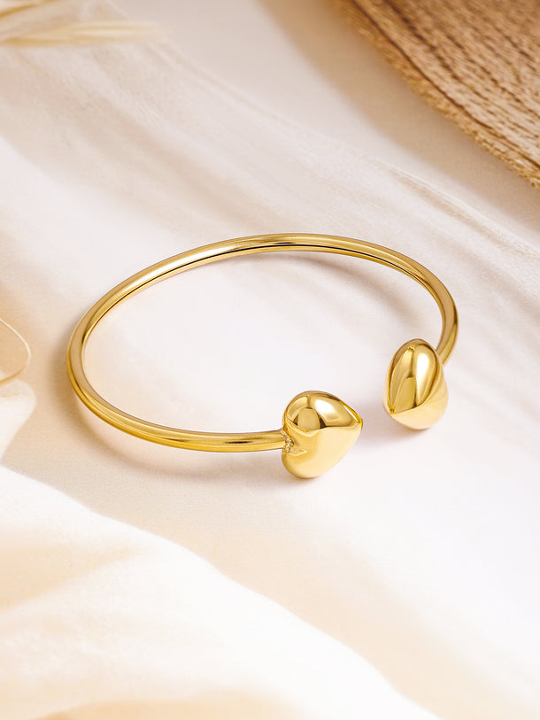 Rubans Voguish 18K Gold Plated Stainless Steel Tarnish-Free Waterproof Heart Motif Open Cuff Bracelet