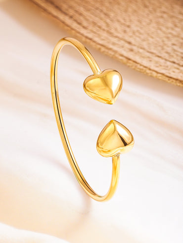 Rubans Voguish 18K Gold Plated Stainless Steel Tarnish-Free Waterproof Heart Motif Open Cuff Bracelet