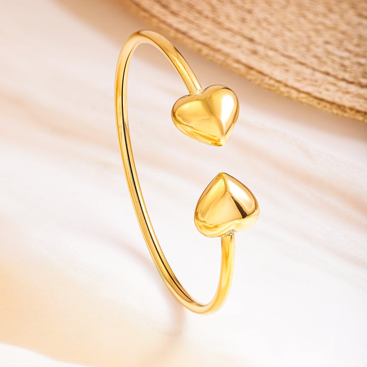 Rubans Voguish 18K Gold Plated Stainless Steel Tarnish-Free Waterproof Heart Motif Open Cuff Bracelet