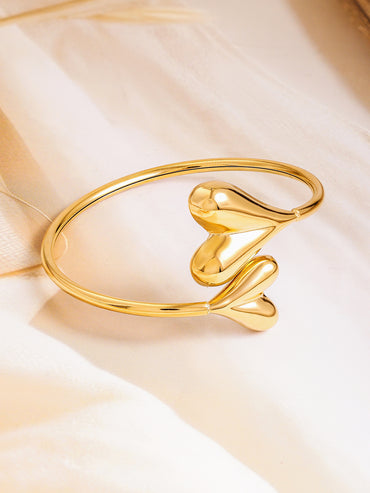 Rubans Voguish 18K Gold Plated Stainless Steel Tarnish-Free Waterproof Heart Design Open Cuff Bracelet