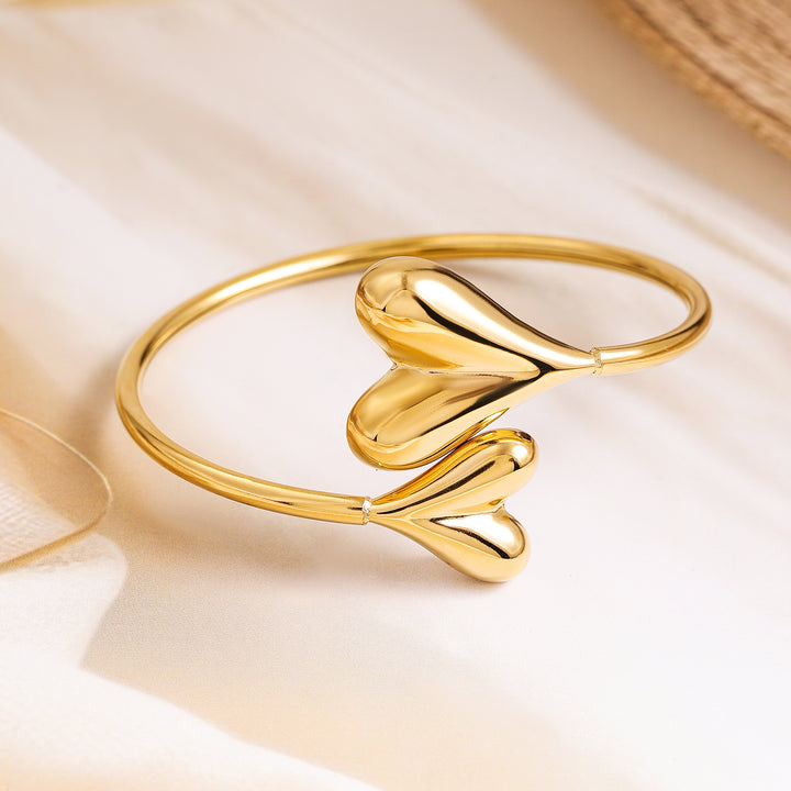 Rubans Voguish 18K Gold Plated Stainless Steel Tarnish-Free Waterproof Heart Design Open Cuff Bracelet