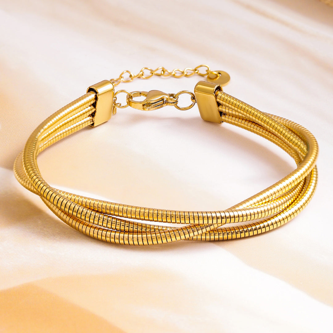 Rubans Voguish 18K Gold Plated Stainless Steel Tarnish-Free Waterproof Multi-Strand Statement Bracelet