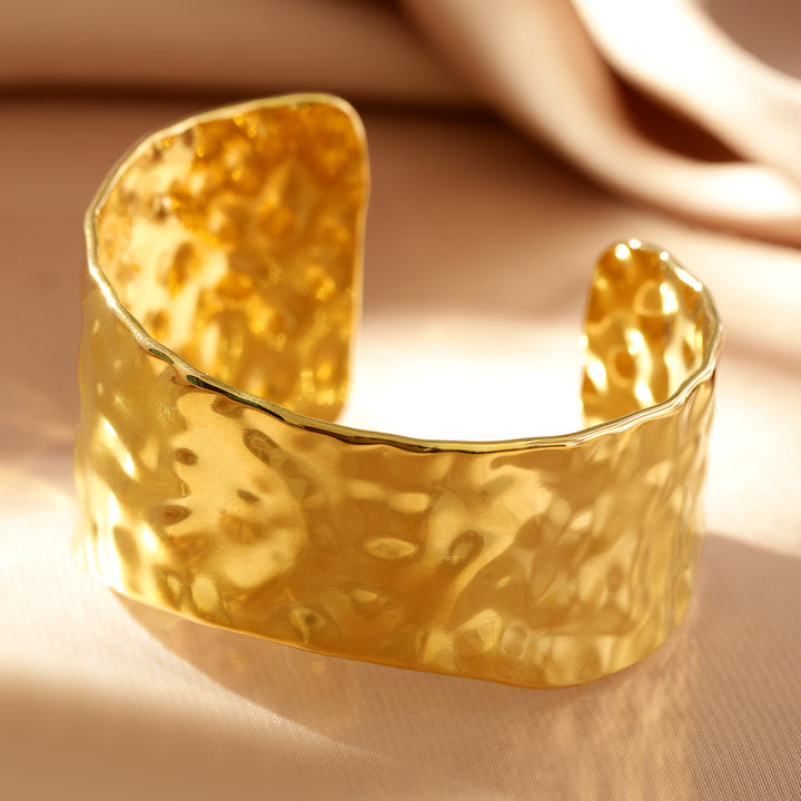 Rubans Voguish 18K Gold-Plated Stainless Steel Tarnish-Free Waterproof Hammered Texture Cuff Bracelet