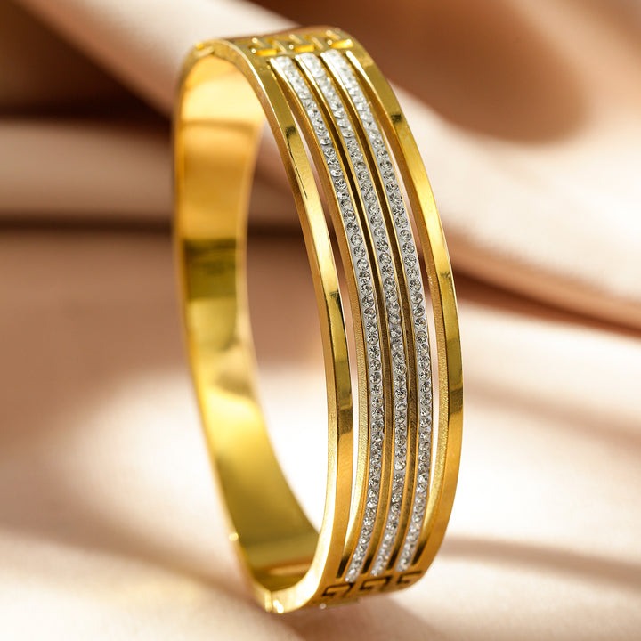 Rubans Voguish 18K Gold-Plated Stainless Steel Tarnish-Free Waterproof Zirconia Openable Bracelet with Minimalist Design