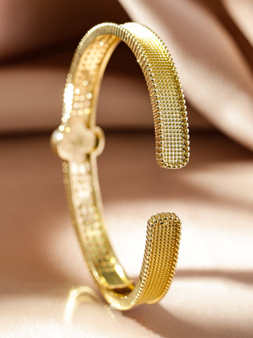 Rubans Voguish 22K Gold-Plated Evil Eye Cuff Bracelet with Cubic Zirconia Detailing