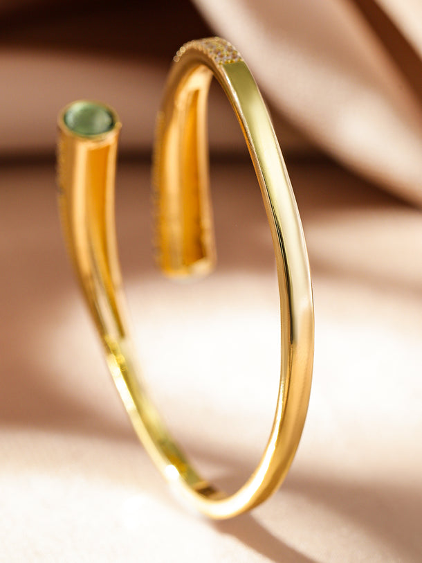 Rubans Voguish 22K Gold-Plated Open Cuff Bracelet with Cubic Zirconia and Green Gemstone