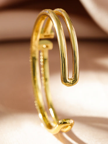 Rubans Voguish 22K Gold-Plated Dual-Band Open Cuff Bracelet with Cubic Zirconia