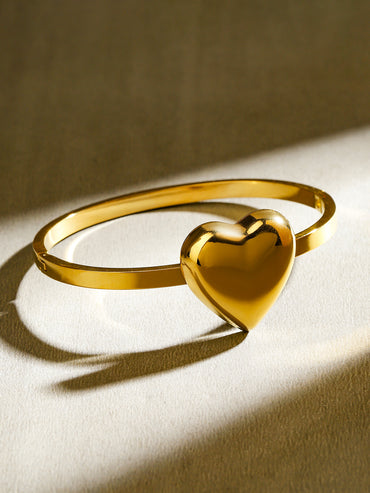 Rubans 18K Gold Plated Stainless Steel Tarnish-Free Waterproof Bold Heart Design Bracelet