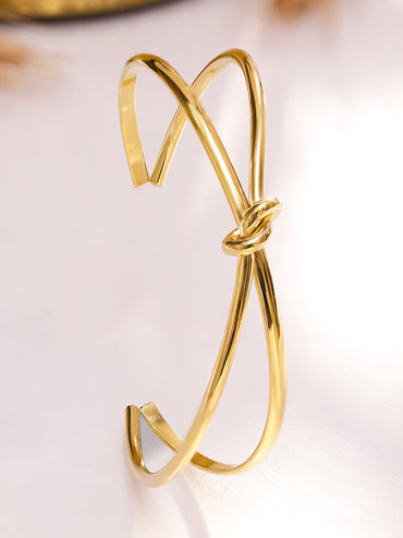 Rubans Voguish 18K Gold Plated Stainless Steel Tarnish-Free Waterproof Open Cuff Knot Bracelet