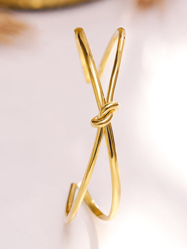 Rubans Voguish 18K Gold Plated Stainless Steel Tarnish-Free Waterproof Open Cuff Knot Bracelet