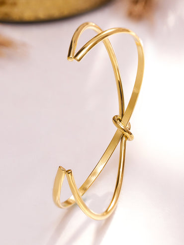 Rubans Voguish 18K Gold Plated Stainless Steel Tarnish-Free Waterproof Open Cuff Knot Bracelet