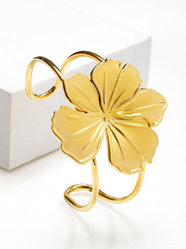 Floral Gold Toned Cuff Bracelet