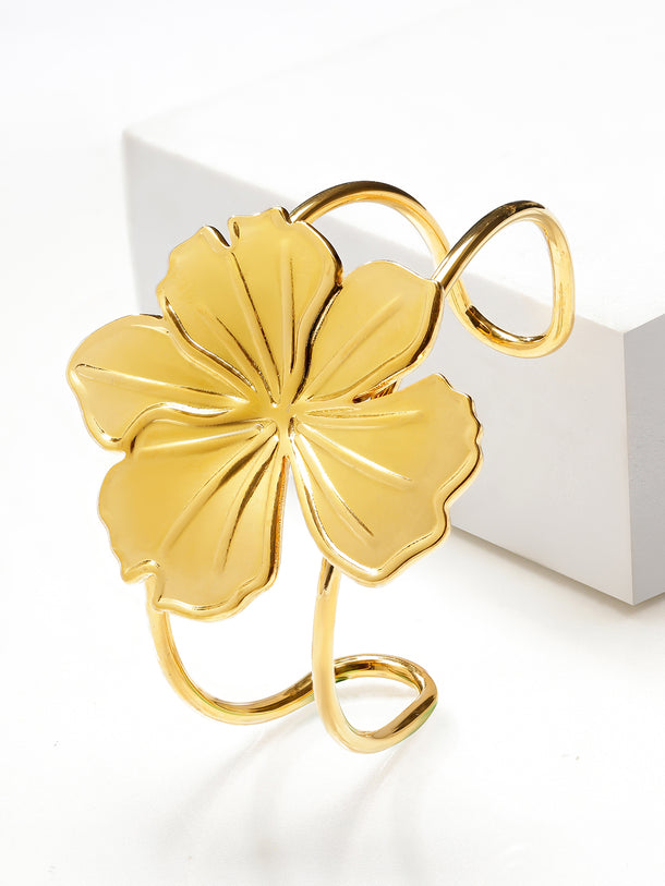 Floral Gold Toned Cuff Bracelet