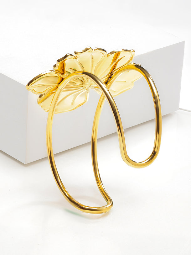 Floral Gold Toned Cuff Bracelet