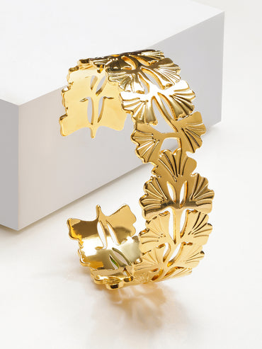 Gold Toned Floral Cuff Bracelet