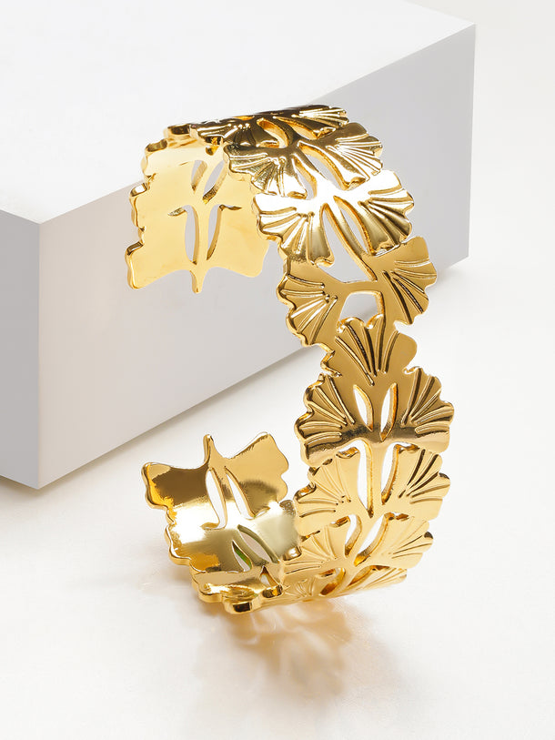 Gold Toned Floral Cuff Bracelet
