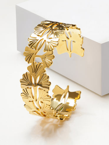 Gold Toned Floral Cuff Bracelet