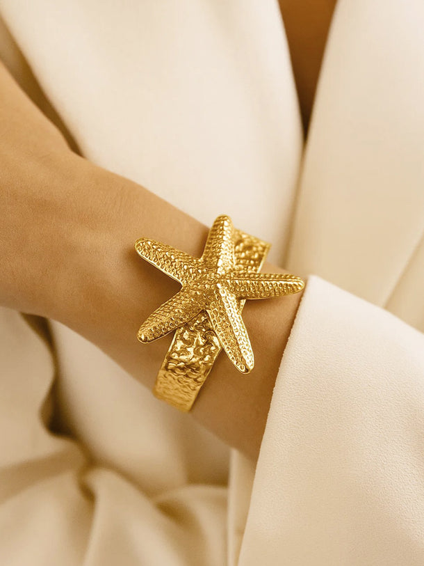 Star Motif Golden Cuff Bracelet