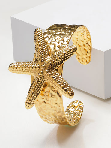 Star Motif Golden Cuff Bracelet